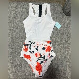 Cupshe White and Orange Floral Swimsuit